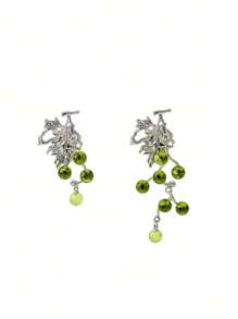 Korean-style Asymmetrical Unique Design Green Grape Shaped Personalized Drop Earrings Suitable For Daily Wear - Green - View 1