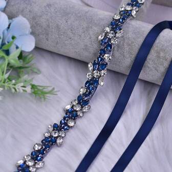 Navy Blue Crystal Rhinestone Wedding Belt, Bridal Accessories, Girlfriend Gift, Fashionable Wedding Belt, Suitable For Halloween, Christmas