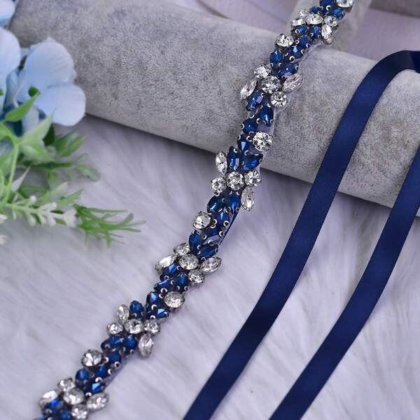 Navy Blue Rhinestone Bridal Belt, Wedding Accessories, Girlfriend Gift Royal Halloween