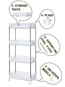 Bathroom Floor Standing 4-tier Storage Rack With Movable Wheels For Toilet, Sink, And Narrow Space - Green - View 6