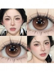 1對(2入組)可戴六個月的彩色隱形眼鏡,14.2mm設計,美容、眼妝、適合日常約會、電競,有黑、灰、棕色可供選擇 - 棕色 - 查看 8