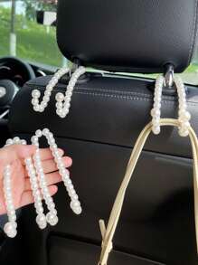 2pcs/set Light Luxury Pearl Car seat back hooks Multi-functional creative hooks Upgrade your car - White - View 1