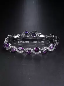 1pc Fashionable Minimalist Copper Circle Cubic Zirconia Twining Silk Rope Purple Adjustable Bridal Wedding Bracelet - Purple - View 5