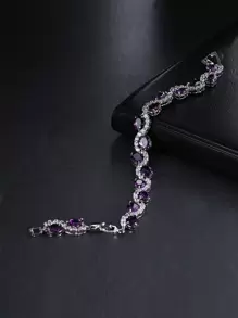 1pc Fashionable Minimalist Copper Circle Cubic Zirconia Twining Silk Rope Purple Adjustable Bridal Wedding Bracelet - Purple - View 2
