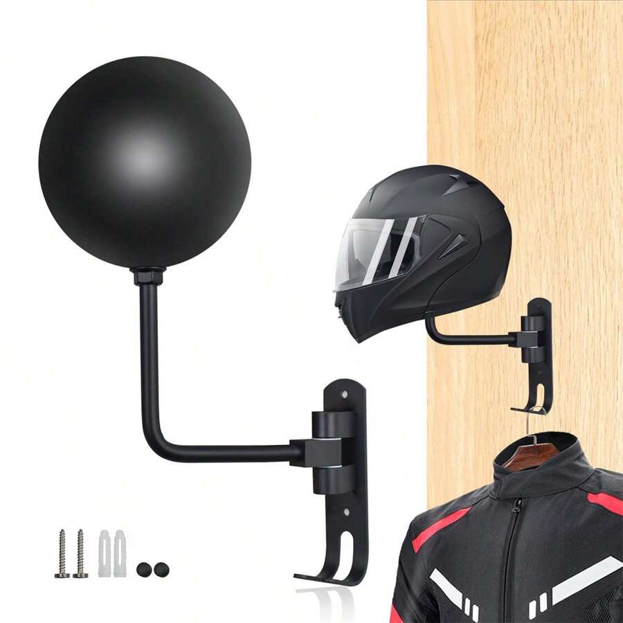 CHCYCLE Helmet Wall Mount,Motorcycle Helmet Rack Holder for Bike 180 Degree Rotation with 2 Hooks  Helmet Accessories Hanger for Baseballs Coats, Caps, and Rugby Helmet - Black - View 1