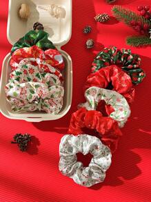 10入組女性簡單百搭的聖誕髮圈套裝,耐用的蝴蝶結髮圈組合適合高檔派對裝飾 - 彩色 - 查看 1