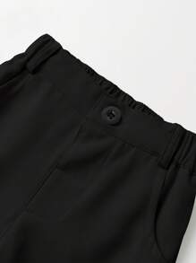 Baby Boys' Black Elastic Waistband Long Pants, Solid Color, Fashionable, Comfortable And Suitable For Daily Wear In Spring And Fall