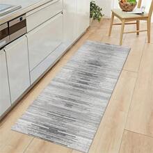 1pc Sound Wave Pattern Carpet Kitchen Rug, Crystal Velvet Entrance Mat Anti-slip, Dirt Resistant, Fatigue-relieving Floor Mat - white gray - View 4