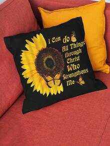 1 pieza Funda para almohada con dibujos animados con patrón de girasol - Multicolor - Ver 1