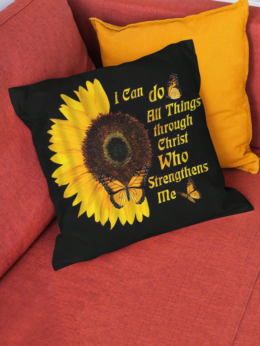 1 pieza Funda para almohada con dibujos animados con patrón de girasol - Multicolor - Ver 1