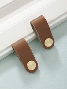 2入組現代極簡風格皮革柜把手,適用於櫥櫃和抽屜 - 咖啡棕 - 查看 2
