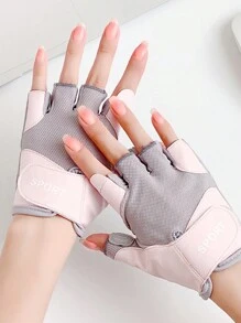 1對半指健身手套,適用於戶外騎車、攀登、健身訓練、跳繩和舉重 - 粉色 - 查看 1