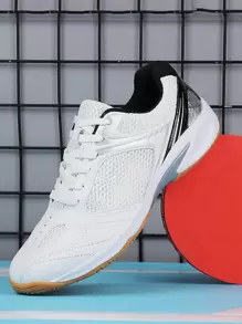 男女生皆適用的排球鞋,具有琴弦底,適用於羽毛球、乒乓球、網球等運動 - 黑與白 - 查看 2