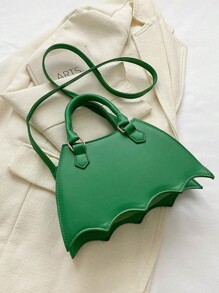 哥德式蜘蛛網設計新奇包,蝙蝠翼形狀的斜跨包,新奇手提包,哥德pu包 - 綠色 - 查看 4