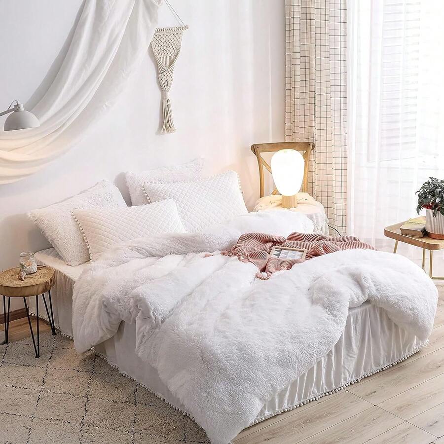 White Comforter Cover Queen Size Fluffy Luxury Ultra Soft Plush