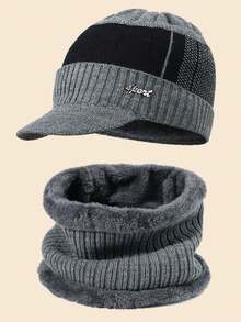 1set Men Knitted Ear Warmer Beanie & Scarf Set - Grey - View 5