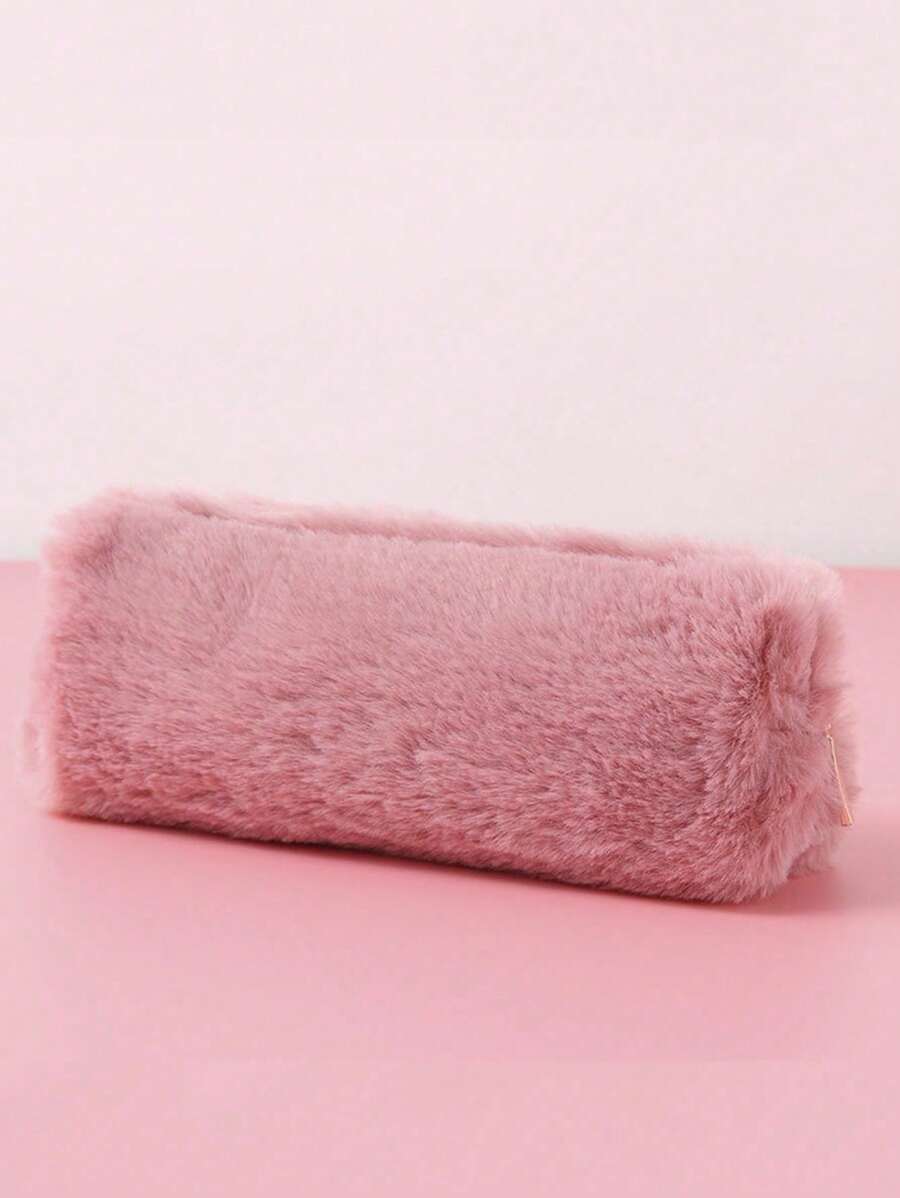 1 件简约时尚毛绒铅笔盒文具收纳袋、铅笔袋、书包