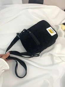 字母圖案便攜斜挎包適合女士 - 黑色 - 查看 7