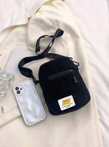 字母圖案便攜斜挎包適合女士 - 黑色 - 查看 6