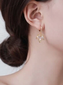1pair Copper & Cubic Zirconia Inlaid Maple Leaf Earrings Suitable For Women's Daily Wear And Bestie Gift - Multicolor - View 6