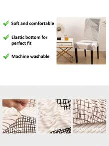 6pcs/set Line Pattern Printed Chair Covers, Modern Style Milk Silk Elastic Removable Chair Protectors Suitable For Home, Hotel, Restaurant - Multicolor - View 5