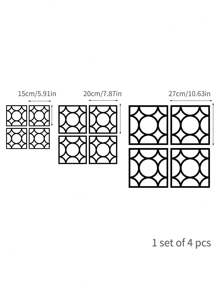 4入組家具翻新專用鏡貼,帶空心效果的金色花紋亞克力自粘前貼花,適用於衣櫥裝飾 - 金色 - 查看 4