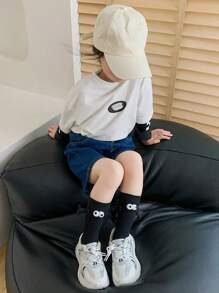 1 par Calcetines hasta mitad de pantorrilla unisex para niños , puro color , dulce con gracioso , perfecto para escuela , deportivo - Negro - Ver 3