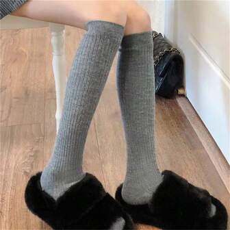 Chaussettes Femme Grises Chaussettes Jusqu'au Genou Pour Le Printemps Et L'automne, Respirantes, Antidérapantes, Amincissantes, Longueur Moyenne À Haute Veau