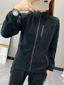 1pc Women's Stand Collar Fleece Jacket, Breathable & Warm, Slim Fit, Suitable For Outdoor Activities Like Hiking, Spring/Autumn/Winter