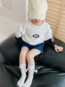 1pair Children's Hand-in-hand Socks, Unisex Baby Cartoon Mid-calf Socks, Cute & Humorous, For Students Sports - White - View 3