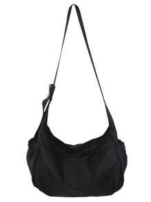 時尚男士休閒防水尼龍實色斜挎包,適合日常生活、戶外活動、健身、街頭和校園生活,肩背袋斜背袋側背包適用於旅行,通勤,出差等必備時尚輕便背包,大學,學院學生理想選擇,霍博袋,方形袋,黑色袋,極簡主義帆布背包,學校必備的背包 - 黑色 - 查看 2