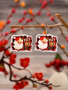 1pair Colorful Mustache & Christmas Santa & Ho Letter Design Pendant Earrings For Women, Winter - Multicolor - View 1