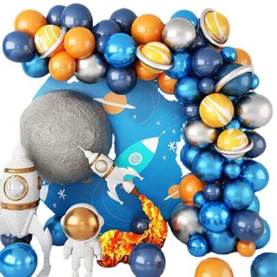 طقم إكليل البالونات لحفلة الفضاء الخارجي 87 قطعة، طقم إكليل بالونات حفلة الكواكب والفضاء، بالونات معدنية باللون الأزرق الداكن والأزرق البحري والرخام والعقيق للديكور في حفلات أعياد الميلاد