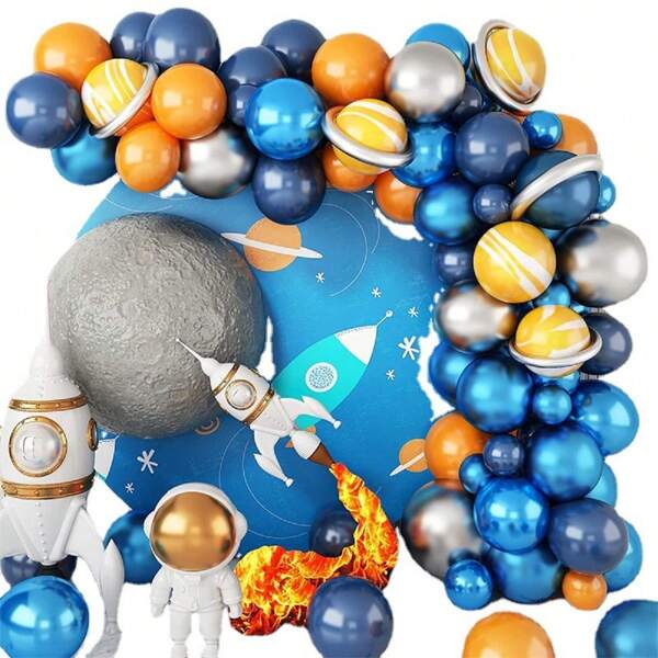 87 Peças Kit de Guirlanda de Balões do Espaço Sideral, Kit de Guirlanda de Balões de Festa do Universo e Planetas, Balões de Látex Azul Marinho, Azul Marinho, Mármore e Ágata para Decoração de Festa de Aniversário