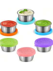 2入組帶走式沙拉醬分裝容器,1.6安士可重複使用的帶有防漏矽膠蓋的醬料盒子,不銹鋼調料杯,適用於學校便當午餐盒、廚房用品、餐廳用品、野餐旅行餐具(顏色隨機) - 彩色 - 查看 7