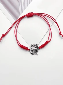1pc Handmade Braided Cheerleading Bracelet With Adjustable Strap, Cheerleader Squad Performance Team Wristband - Red - View 1