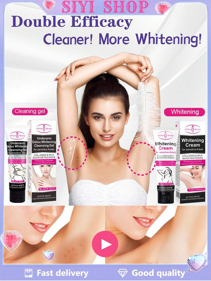 Limpieza de Axilas e Iluminador 50ml Set: Aclarador de Axilas de Alta Eficacia, Crema Blanqueadora y Aclarante Dual, Whitening Cream, Crema Para la Piel, Radiante y Saludable, Fórmula Única y Natural – 100ml Total - Rosa - Ver 1