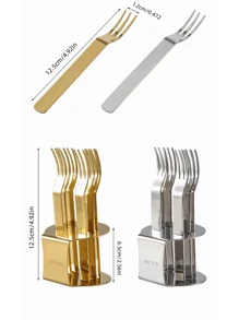 6pcs/Set Stainless Steel Dessert Forks With Holder, Creative Fruit Fork Cutlery Set