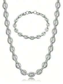 Men's Fashionable Simple Necklace Set: 1 Necklace & 1 Bracelet