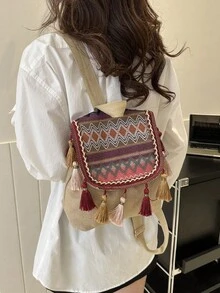 Tassel Decor Women's Shoulder Bag - Red - View 4