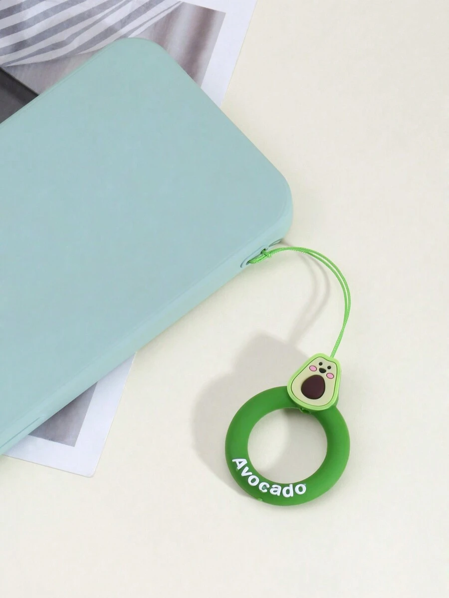 1pc Avocado Design Short Phone Lanyard With Finger Loop & Silicone Ring For Anti-lost - Green - View 1