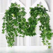 12入組6.9英尺綠色人造葉子塑料掛植物,綠色背景牆,室內外情景裝飾,假藤蔓,婚禮節日家居裝飾用品 - 綠色 - 查看 2