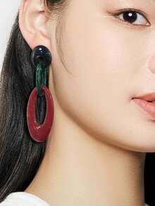 幾何樹脂裝飾長吊墜耳環,女性鮮明復古飾品,適用於派對 - 藍色 - 查看 10