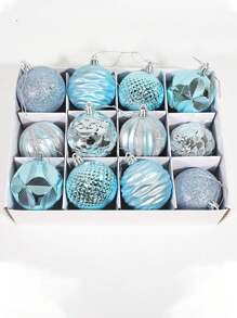 12入組2.4英吋/6公分藍色燈泡閃粉聖誕樹裝飾聖誕樹吊飾窗戶展示裝飾