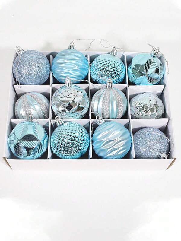 12 Pièces Boules De Noël De 2,4 Pouces / 6 Cm Bleues Scintillantes, Pendentif De Boule De Noël, Décoration D'arbre De Noël Pour Affichage De Fenêtre D'arbre De Noël