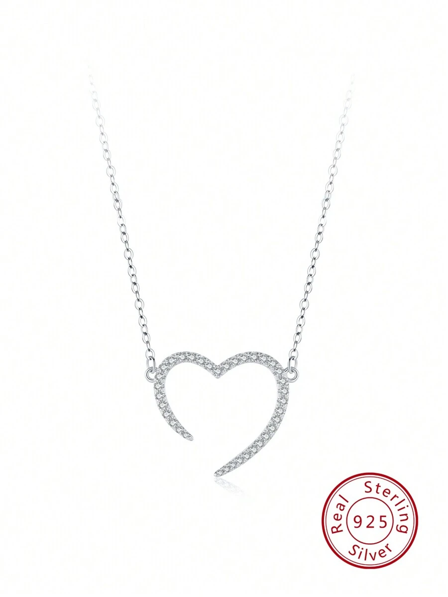 1件925純銀典雅浪漫心型吊墜項鍊,適合女性婚禮和訂婚珠寶首飾