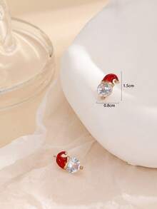 1pair Eight Hearts & Arrows Cut Cubic Zirconia Christmas Hat Stud Earrings - Multicolor - View 3