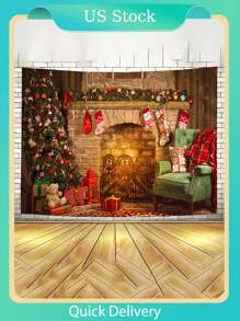 Christmas 1pc 6.7ft*4.9ft Short Plush, Festive Christmas Tree Tapestry, Creative Hanging Wall Art For Living Room Decorhome Decor Gift For New Year - one-size - View 1