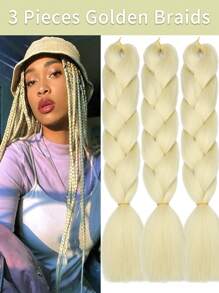 3 Packs Of 24 Inch Black Large Braided Wigs, Suitable For Women's Daily, Festival, Cosplay, Fashion Braiding, Halloween, Christmas, New Year, Carnival, Music Festival And Other Occasions. Synthetic Fiber Crochet Wigs, Practical And Flexible, Heat Resistant. - Gold - View 6