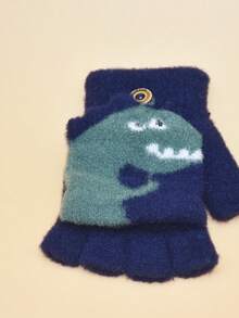 1對卡通恐龍設計溫暖舒適兒童手套 - 藏蓝色 - 查看 3